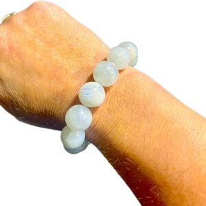 Large Genuine Moonstone GemStone Beaded Bracelet with Flash